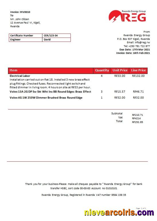 Rwanda Energy Group electricity utility bill